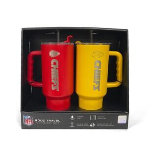 Logo Brands KC Chiefs 40 oz Travel Tumbler Set Stainless Steel Red Yellow 2-Pack